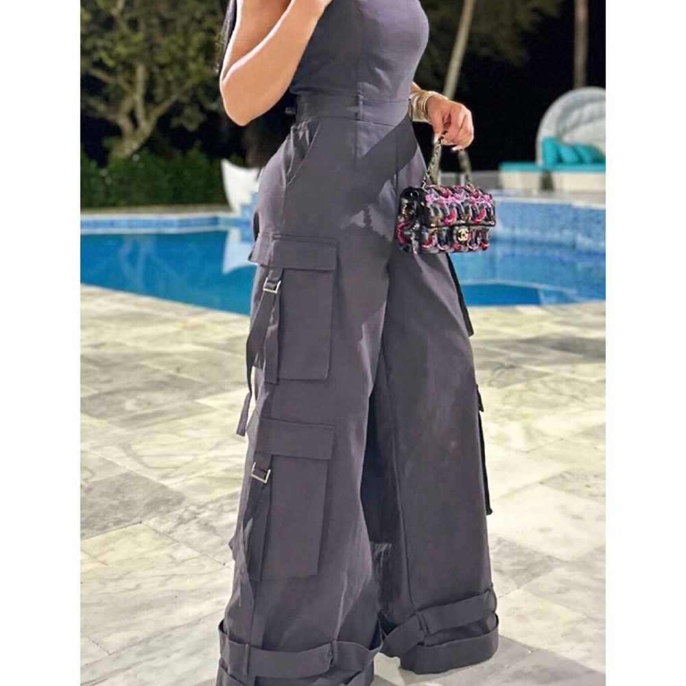 Sexy Gray Cargo-Style Sleeveless Jumpsuit, Size M, NWT